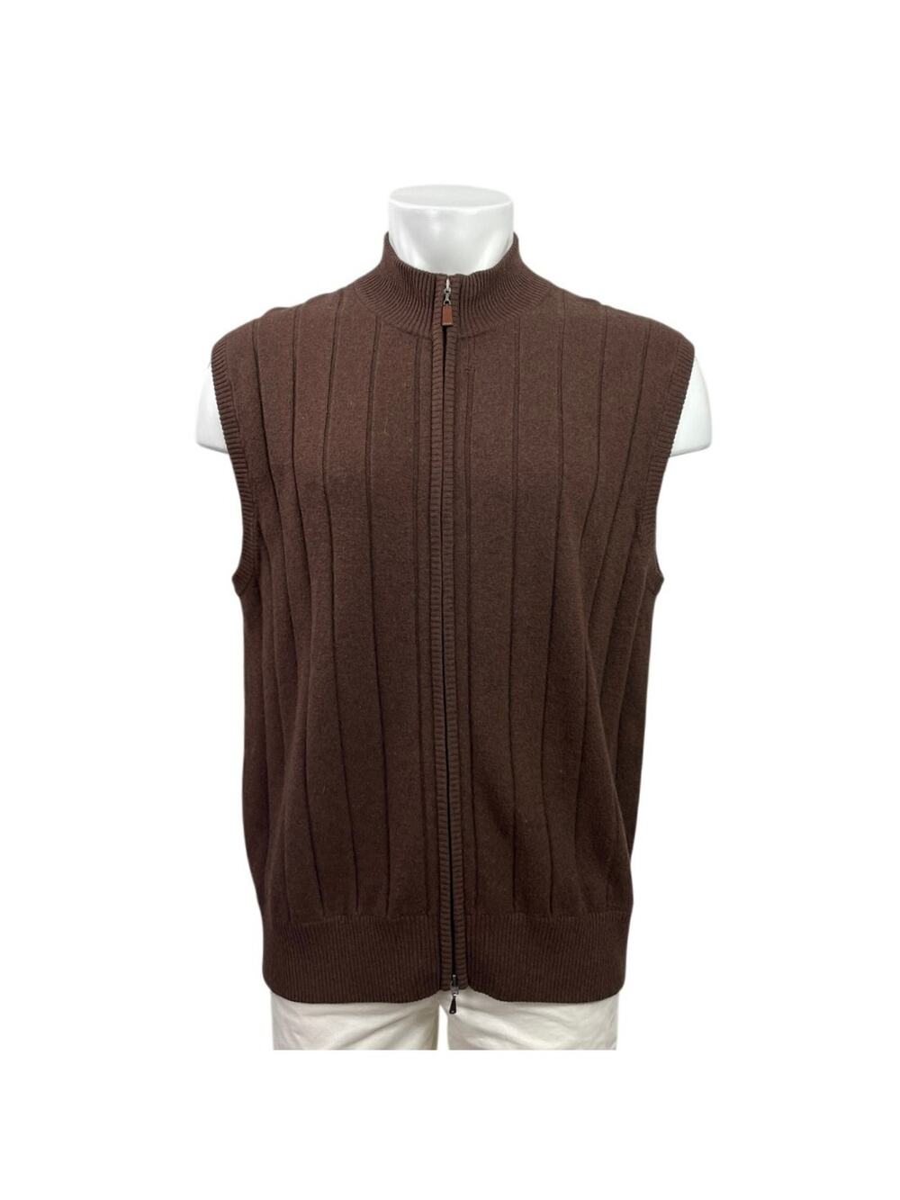 Reserve Patrick James Brown Knitted Full Zip Sleeveless Sweater Vest Tank Top XL